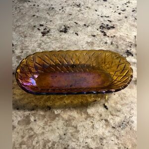 Indiana Glass Vintage Pretzel Pattern Amber Carnival Glass Celery Dish 10.5"